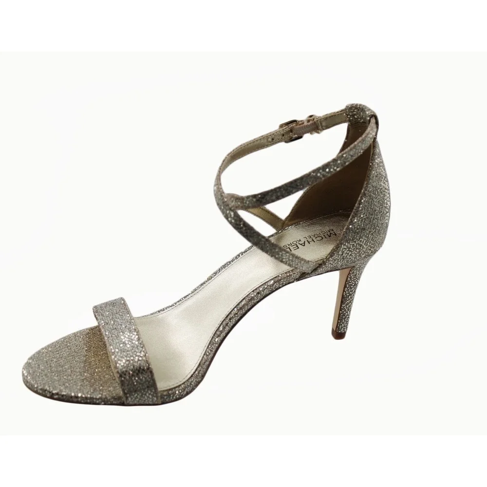 Michael Kors Womens Ava Mid Sandals Glitter Mesh Size 8M Sand 4OF9AVMA3D